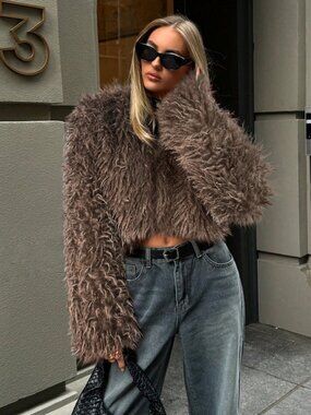 Camel Casual Women's Sexy Short Faux Fur Coat